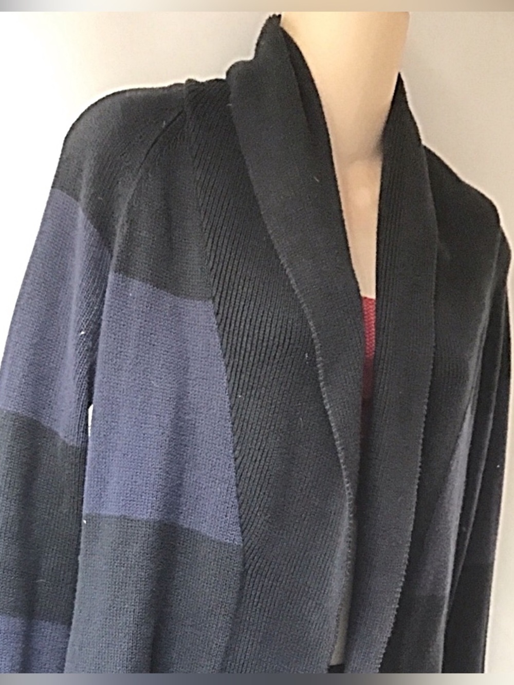 GAP Black and Navy Striped Open-Front Cardigan